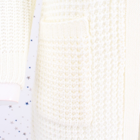 Waffle Knit Duster Long Sweater Cardigan Ivory - Picture 3 of 7